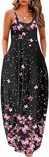 Womens 2025 Casual Sleeveless Sundress Plus Size Loose Plain Long Summer Beach Maxi Dress with Pockets S-5X - Buy now