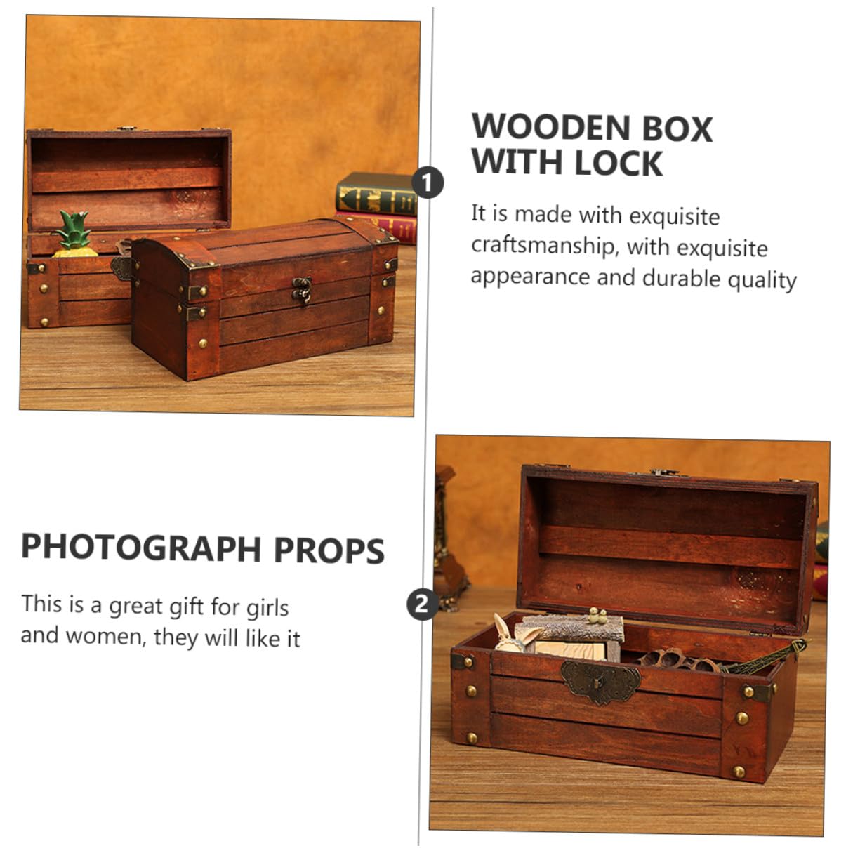 TOYANDONA Vintage Holzkiste mit Schloss als Dekorative Schmuckaufbewahrung und Fotorequisite für Elegante Aufbewahrung in Braun