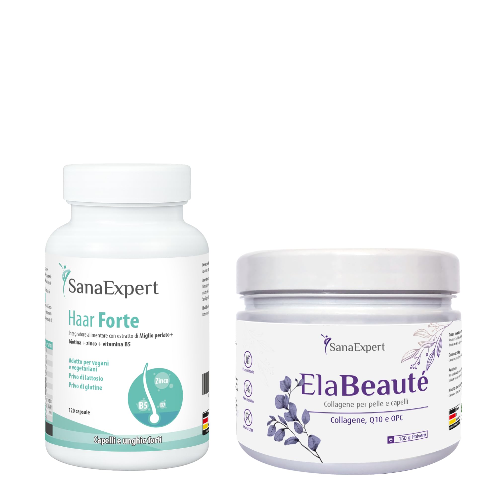 Pack Belleza SanaExpert – Cabello y Piel | Haar Forte + ElaBeauté Colágeno | Biotina, Zinc, Colágeno Verisol®, Q10