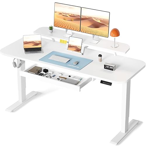 COMHOMA Bureau Assis Debout Électrique, 120x60cm Bureau Électrique avec Rangement,