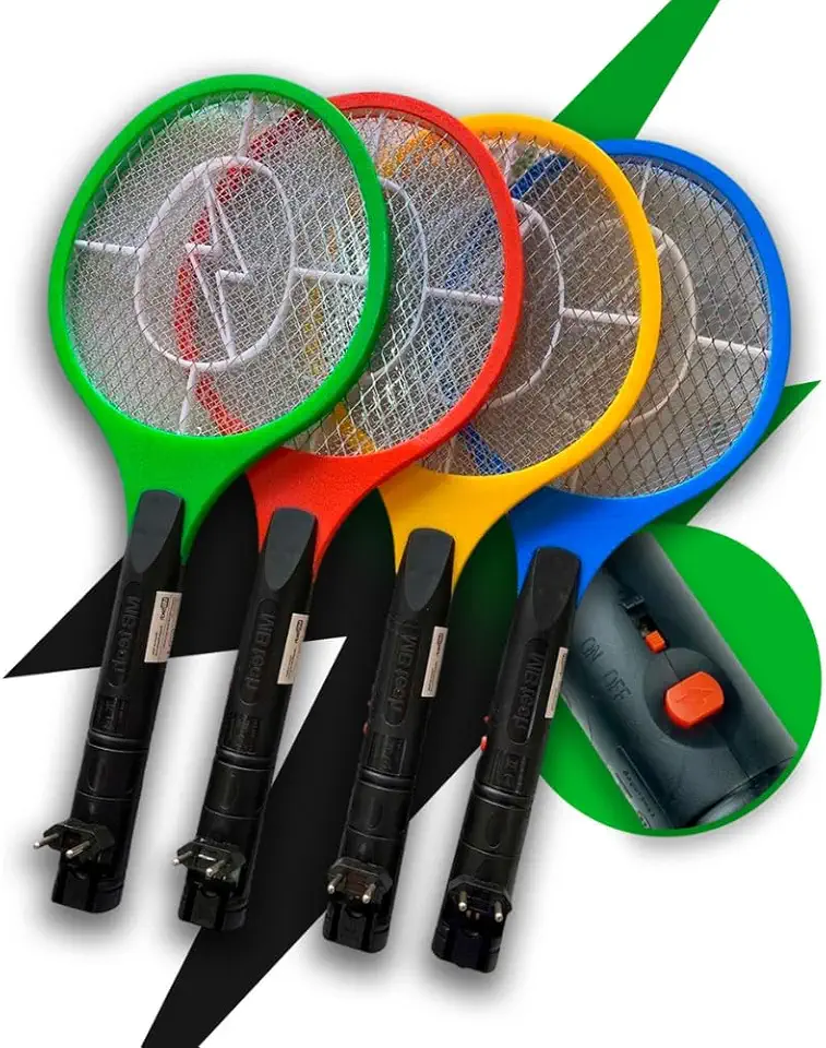 Raquete Elétrica Recarregável Bivolt 110/220v com Botão de Segurança e Led Indicador Mata Pernilongos Mosquito e insetos em geral Premium