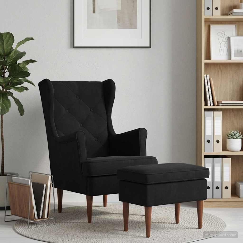 Fotel z Pouf 2 szt. Czarny Aksamit