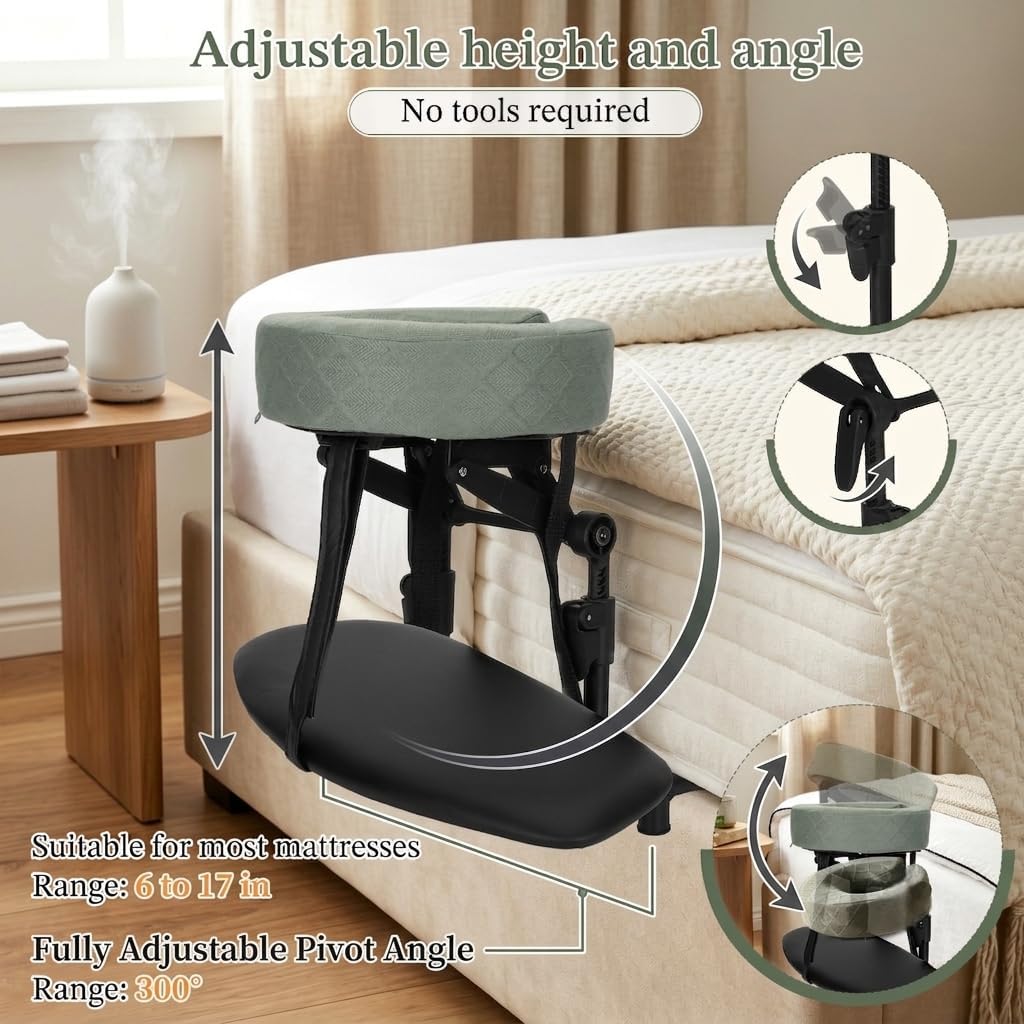 Massage Headrest for Bed with Arm Rest & Breast Pillow, Massage Face Cradle for Bed with Pu Leather & Foam, Ergonomic Massages Head Holder for Beds Women-Friendly Comfort After Eye Surgery - Green