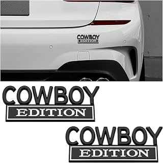 Car Emblem, 2PCS 3D Metal Cowboy Edition Vehicle Side Rear Front Hood Trunk Door Sticker, Automotive Badge Replacement Decal Accessories, Universal for SUV, Sedan, Truck (Silver/Black)
