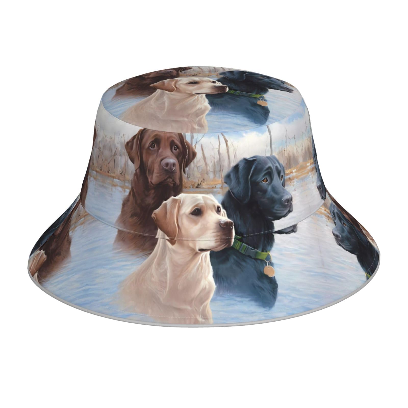 POEZJZW Labrador Dogs Printing Reflective Bucket Hat, Men's and Women's Uv Sun Hat, Wide-Brimmed Outdoor for Beach Hiking Fishing Black