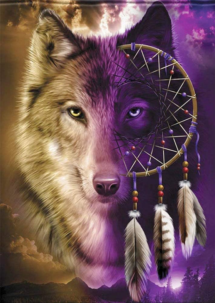 Awesocrafts Wolf Dream Catcher Cross Stitch Kits Simple Pattern Cross Stitch Embroidery Craft Kit Wolf