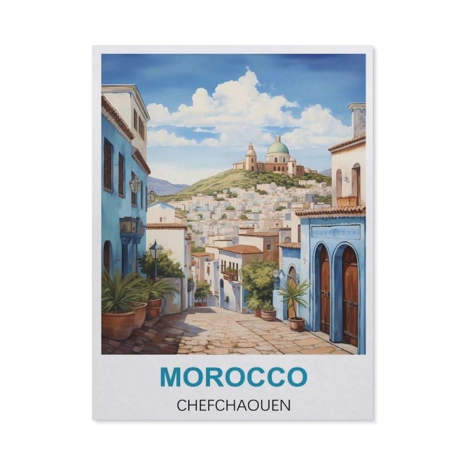 BEAYODKP 5D DIY Diamond Painting，Morocco Chefchaouen Vintage Travel Posters，Art Living Room Wall Decoration Gift（40 x 50 cm/15.74 x 19.68 inches）-BX33
