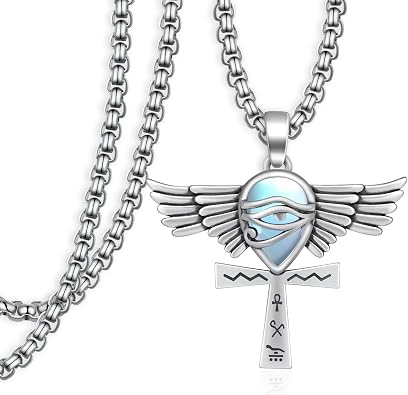 Ankh Necklace S925 Sterling Silver Eye of Horus Necklace Egyptian Jewelry Gifts for Men Women