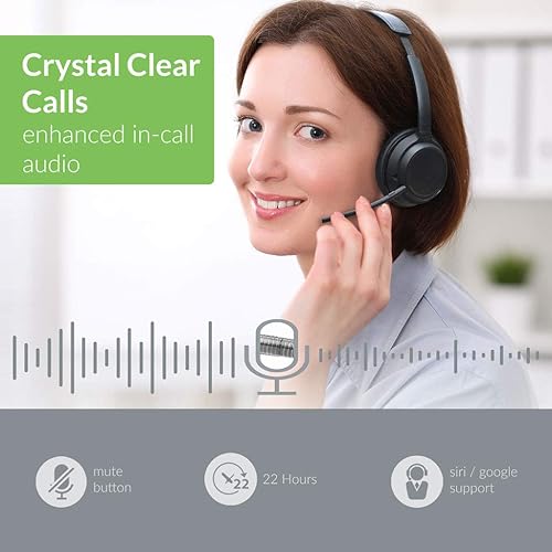 Miniatura 2 de Avantree AH6B - Auriculares intrauditivos Bluetooth con micrófono desmontable para el trabajo en la oficina o en casa, sonido premium, 22 horas de