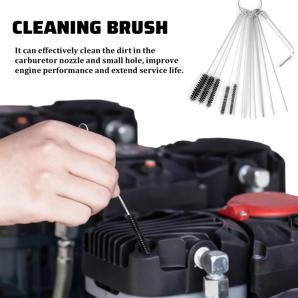 Car Carburetor Cleaner Kit, Carbon Dirt Torch Tip Cleaner Set with 15 Nylon Brushes 30 Cleaning Needles 1 Hex Wrench, Carb Carburetor Clean Tool, Suitable for Carb Spray Gun