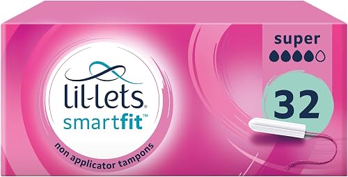 Lil-Lets SmartFit Tampons Non-Applicator Super 32s | Heavy Flow | Expands Widthways | Up to 8 Hours | Fragrance-Free
