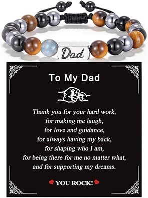 Crystal Bracelet Gifts for Men Him-8MM Triple Protection Hematite Black Obsidian Tiger Eye Natural Gemstone Beaded Adjustable ID Engraving Love You Forever Bracelets for Dad Boyfriend Husband Healing Jewelry Gifts