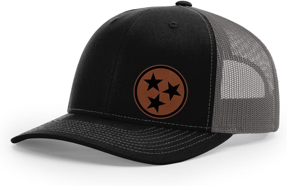 Tennessee State Flag Tri Star Roundel Laser Engraved Leather Patch Richardson 112 Snapback Trucker Hat Cap