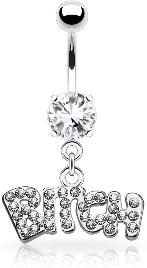 HBJ Unisex Bananabell Belly Button Piercing Bitch Stainless Steel Zirconia 1.6mm x 10mm NSC168