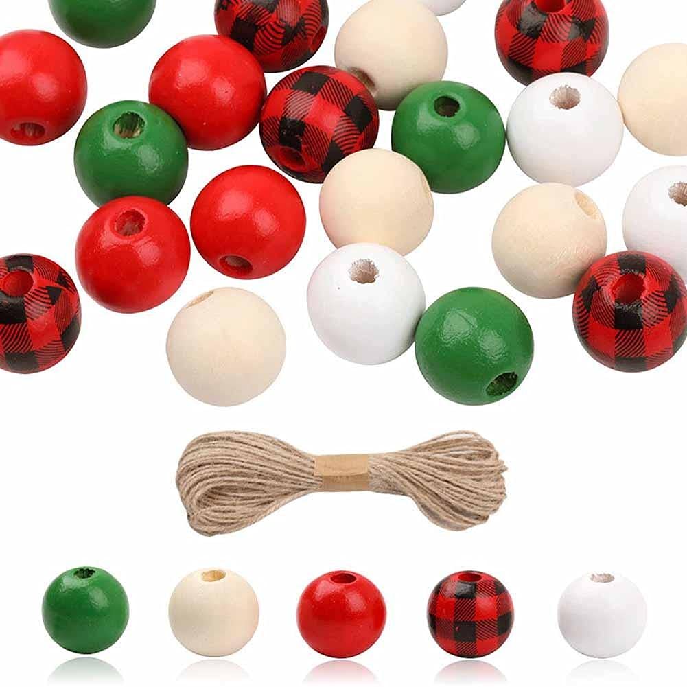 Cuentas de madera de Navidad de 16 mm para crear tus propias guirnaldas y manualidades festivas