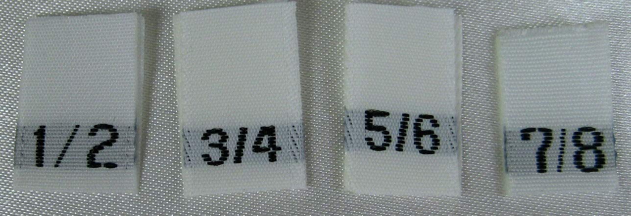 100 pcs White Woven Sewing Clothing Garment Size Label Tags - 1/2, 3/4, 5/6, 7/8 (25pcs Each Size)