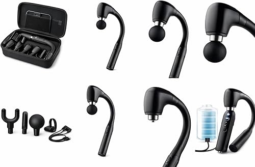 Miniatura 2 de Pistola de masaje de tejido profundo con mango extendido, percusión de 0.472 in, velocidad ajustable y 4 cabezales intercambiables para cuello,