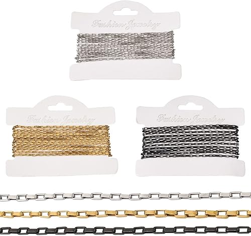 Vista 21 de Cadenas venecianas de acero inoxidable 304 de 32.8 pies de color de acero inoxidable sin soldar, pequeñas cadenas de eslabones rectangulares