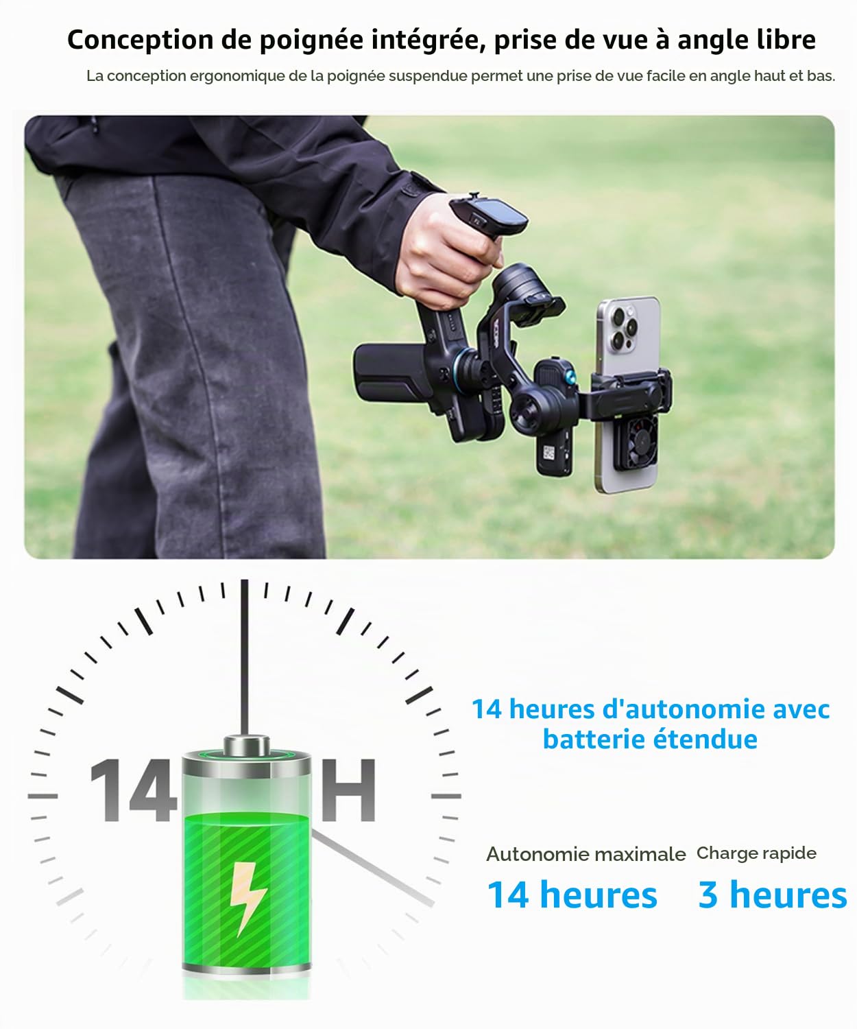 FeiyuTech Scorp Mini 3 Stabilisateur de Cardan pour iPhone, Stabilisateur 3 Axes pour Smartphone avec Suivi IA Intégré, Ventilateur et Poignée Intégrée, Écran Tactile, Supporte Jusqu'à 2 kg (4,41 LB)