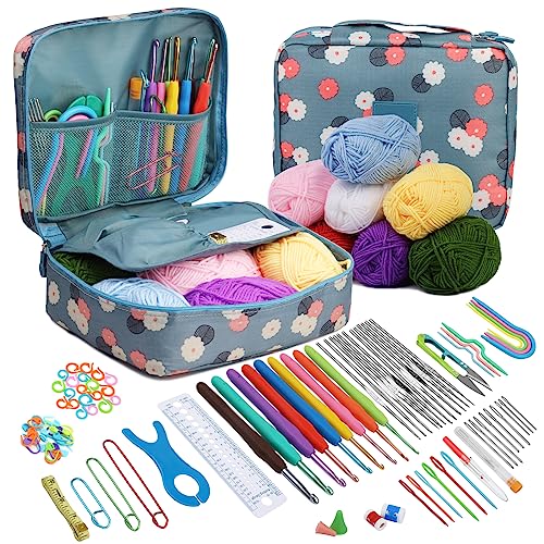 Qzma 103 Pcs Crochet Kit, Crochet Kits for Beginners Adults Crochet Kits with Storage Bag, Included Crochet Hooks Yarns Accessories