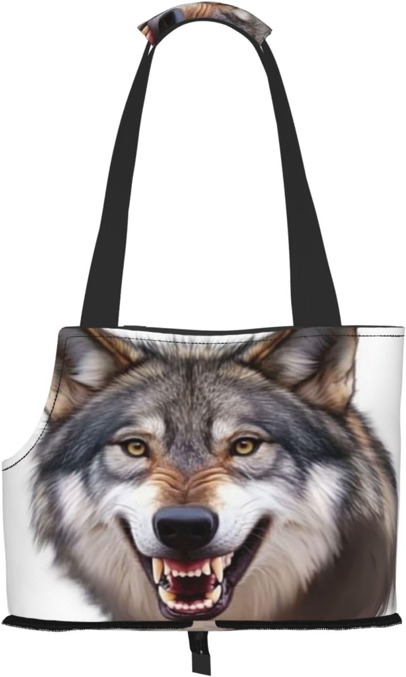 A Furry Wolf's Head Dog Purse Carrier,Pet Tote Bag, Bag for Small Dogs Cats Puppy