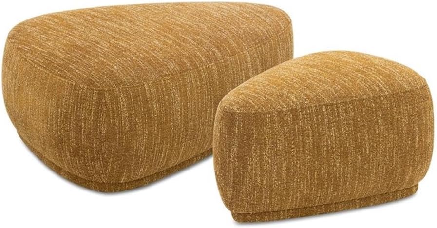 Pemberly Row Rounded Triangle Cocktail Ottoman Set, Tweed Upholstery, Mustard Yellow, 44.1 in & 26.4 in Sizes, Oblong Modern Accent Ottomans, Versatile Seating or Footrests for Living Room