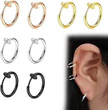 Set of 4 Pairs of Stainless Steel Stud Earrings for Men, Clip, Hoop, Ear Ring, Ear Cuff, Women and Girls, Perfect for Creating a Modern Look Without Piercing