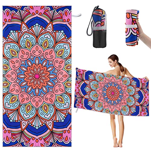 Coikes Microfibre Beach Towel Extra Large Quick Dry Beach Towels Sand Free Lightweight Bath Towel for Swimming Pool Bath Camping Oversized Travel Towel Blanket for Women Men, 160x80cm (Mandala Purple)