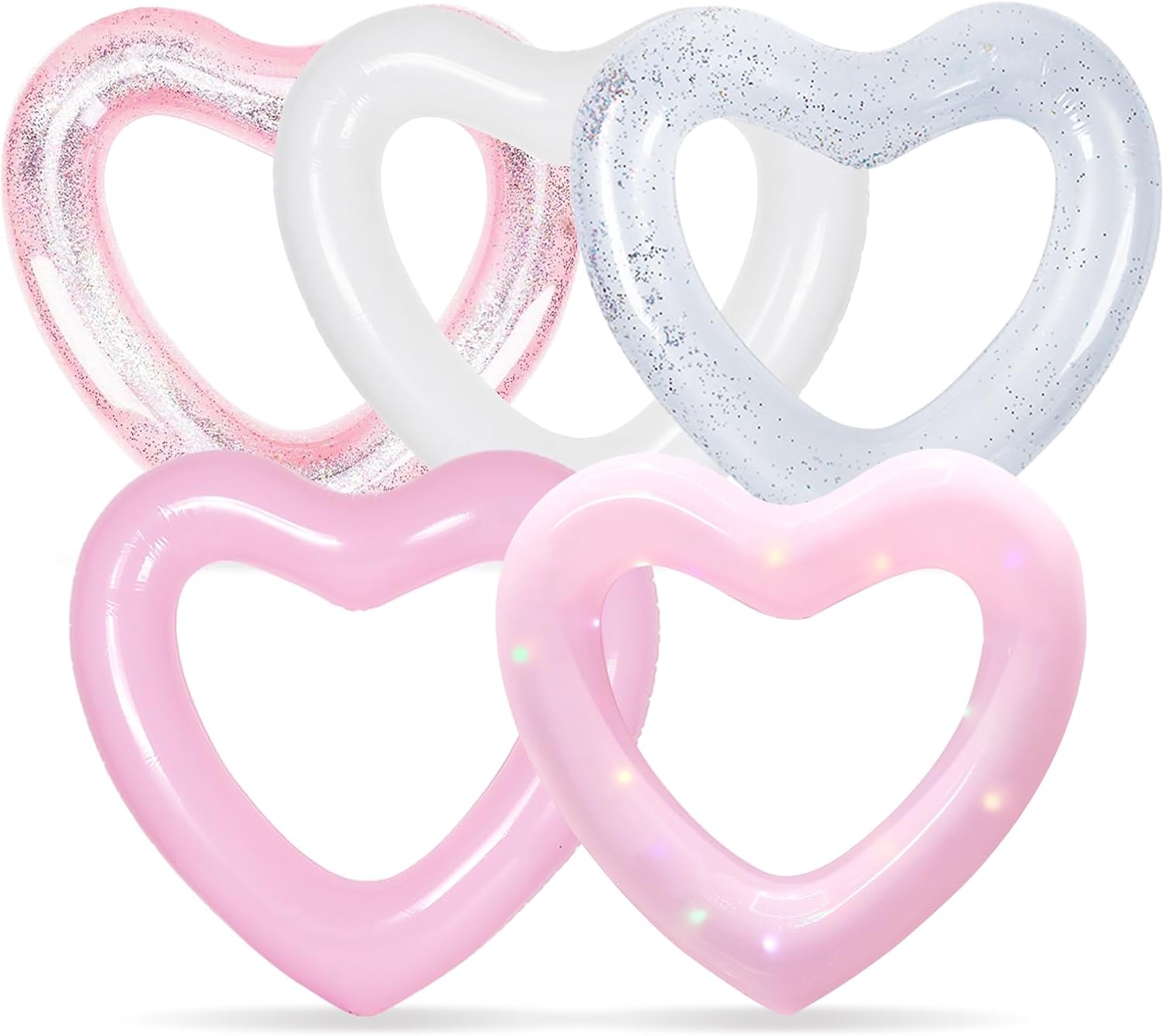 5PCS Inflatable Heart Pool Float, Sweet Love Swim Rings Float Loungers Tube for Summer Water Fun Beach Party Toys, Combination Set