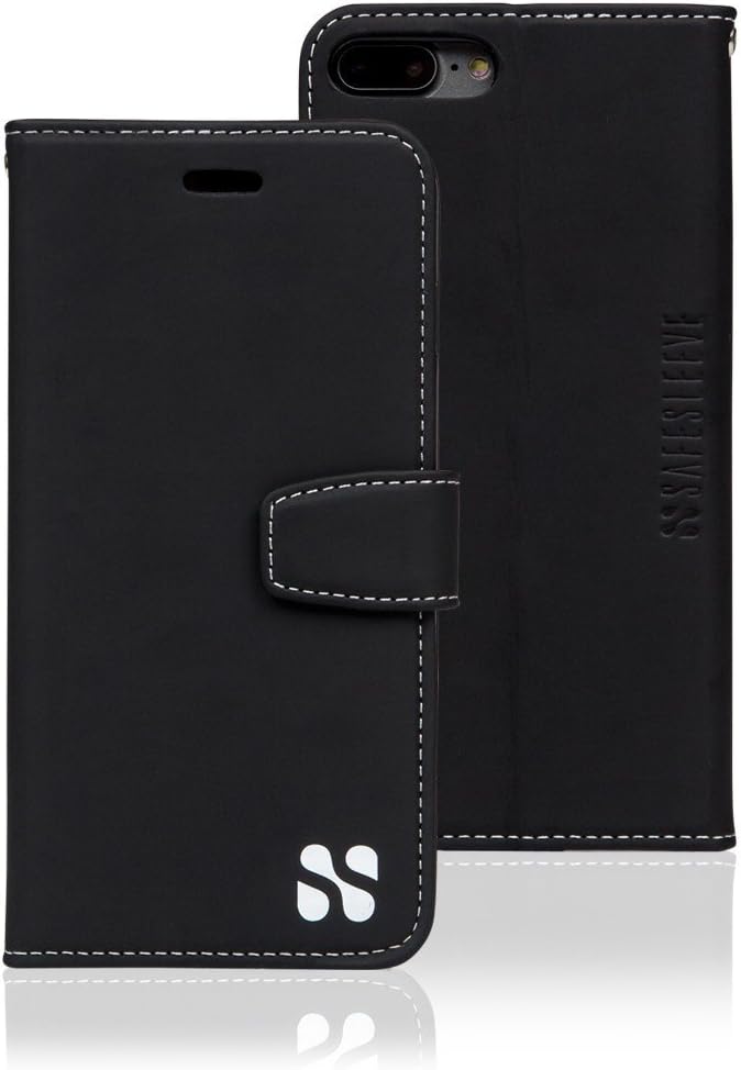 SafeSleeve EMF Protection Anti Radiation iPhone Case: iPhone 8 Plus, iPhone 7 Plus and iPhone 6 Plus RFID EMF Blocking Wallet Cell Phone Case (Black)