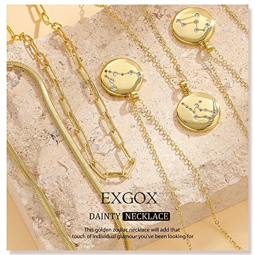 Exgox Gold Layered Necklace For Women 14K Gold Plated Coin Disc 12 Constellation Star Personalized Pendant Necklace Dainty Layering Herringbone Paperclip Link Chain Choker Necklaces For Women Girls #TOP1