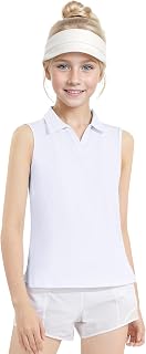 Girls Sleeveless Polo Shirts V-Neck Golf Tennis T-Shirts with Collared Quick Dry Tank Tops