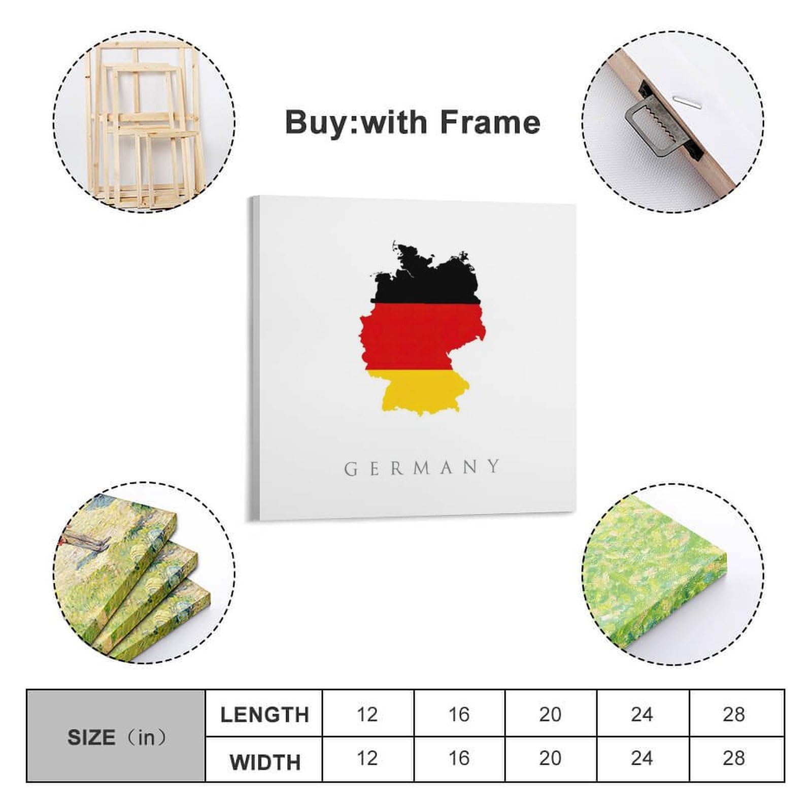 Poster de carte de voyage d'Europe et d'Allemagne - Impression sur toile - Décoration murale moderne pour chambre à coucher - 60 x 60 cm
