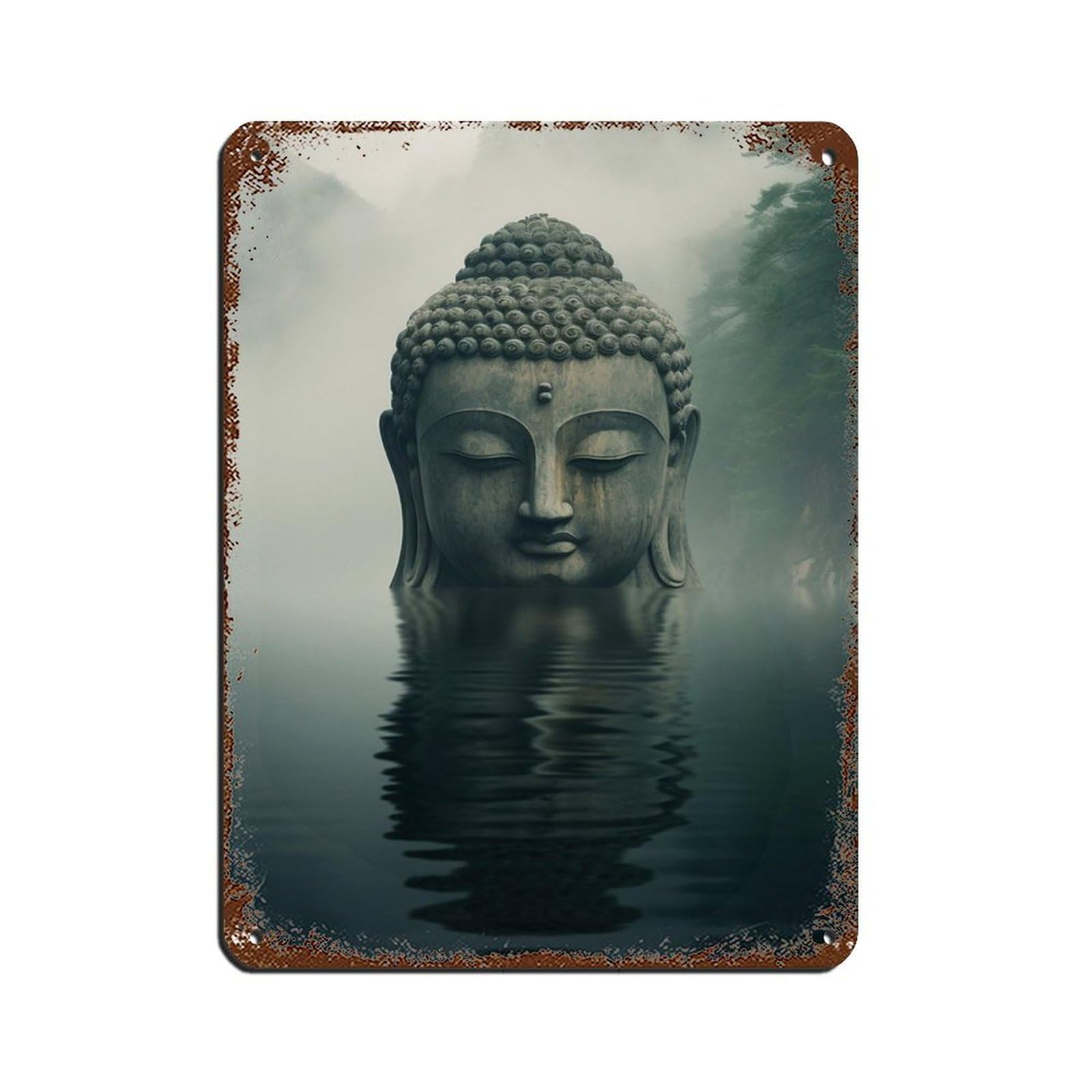 Peaceful Buddha in Water Tin Sign Vintage Metal Pub Club Cafe Bar Home Wall Art Decoration Poster Retro 12x16inch(30x40cm)