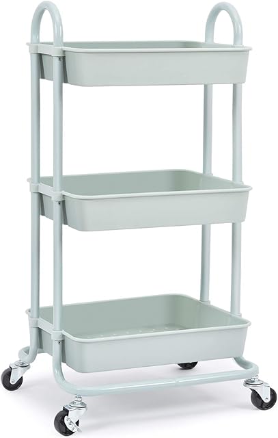 KINGRACK Storage Trolley Cart, 3 Tier Rolling Cart, Multi-Purpose Storage Organiser, Organizer Trolley with Handles, Utility Cart with Lock Wheels, Serving Trolley for Home, Office, Kitchen, Bathroom