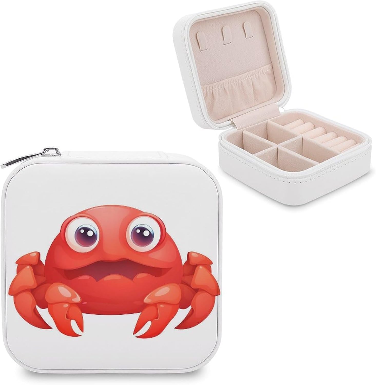Travel Jewelry Box for Women Waterproof PU Leather Cute Red Crab Jewelry Organizer Tangle Free Portable Storage Holder Case for Necklace Pendant Bracelet Ring Watch Earring Bangle