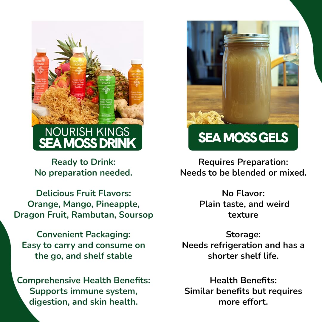 Nourish Kings- Sea Moss drink with Mango Pineapple and Orange Juice, No Added Sugars or Preservatives, 12 pack of 15.2 Fl oz Bottles