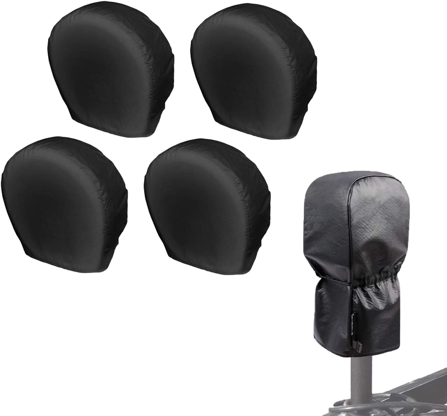 Explore Land Electric Tongue Jack Cover Bundle with Tire Covers 4 Pack (Universal fits Tire Diameter 29-31.75 inches, Black)