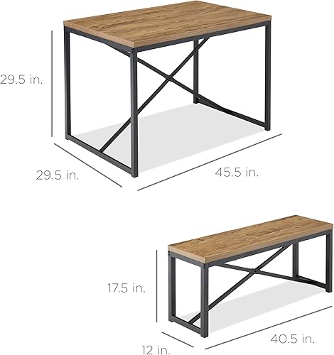 Miniatura 7 de Best Choice Products Juego de muebles de comedor de 3 piezas estilo banco de 45.5 pulgadas, comedor para 4 personas que ahorra espacio para cocina,