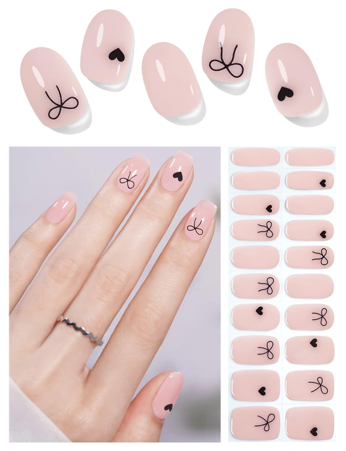 Semi Cured Gel Nail Strips, Natural Nails Color, Sheer Nude, Easy to Use and Remove, 20pcs Gel Nails Sticker for Home Nails DIY