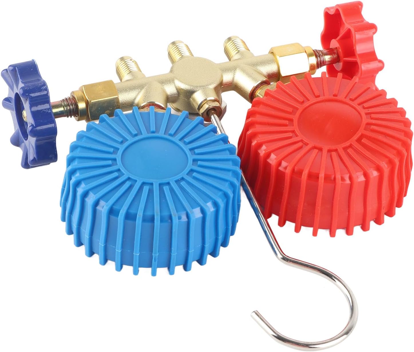 AC Manifold Gauge Set R134A, HVAC Refrigeration Kit with Brass Body and Rubber Hoses for R12 R22 R502 Systems, 3 - Tube Pressure Gauge for AC Repair