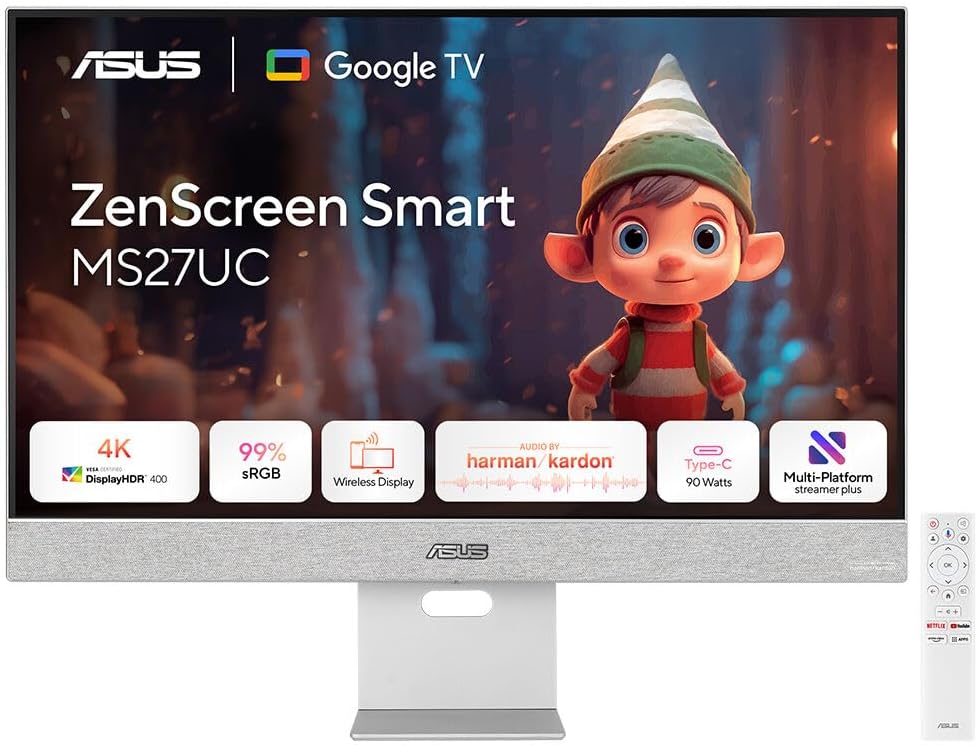 ASUS Zenscreen Smart Monitor Ms27Uc Computer Monitor 68.6, W129021865 (Ms27Uc Computer Monitor 68.6 Cm (27) 3840 X 2160 Pixels 4K Ultra Hd LCD Grey)
