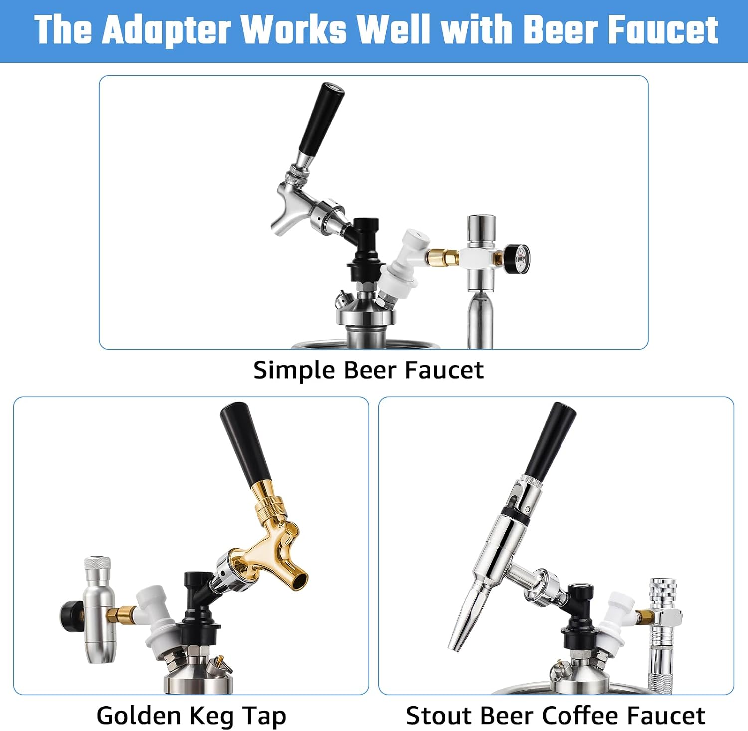 Ball Lock Tap Corny Keg Faucet Adapter, 2Pcs Ball Lock Quick Disconnect Kits for Cornelius Kegs Ball Lock Kegs, Draft Beer Faucet Connector for Homebrew