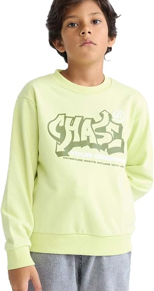 DeFacto Bisiklet Yaka Baskılı Sweatshirt Erkek Çocuk, 8-9 Yaş, F2840A825AU, Yeşil-GN664, erkek-çocuk