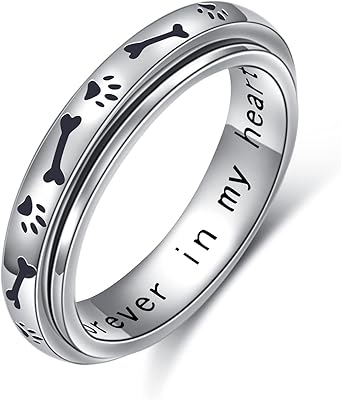 HOOHWE S925 Sterling Silver Anti Anxiety Ring for Women,Spinner Fidget Anxiety Worry Relieving Boredom ADHD Autism Band Rings for Women Men(1.Dog Paw Rings, 6)