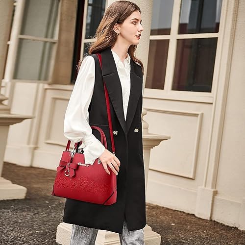 Downupdown Bolsa feminina com alça superior, bolsa de couro sintético, bordada, bolsa média, bolsa t