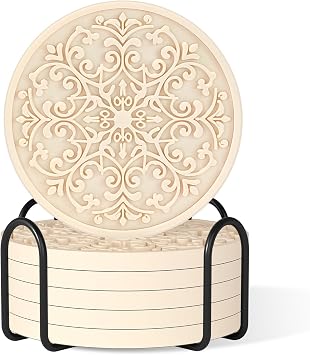 Drink Coasters, Coasters Set of 6 with Holder, Non-Slip Silicone Cup Mat