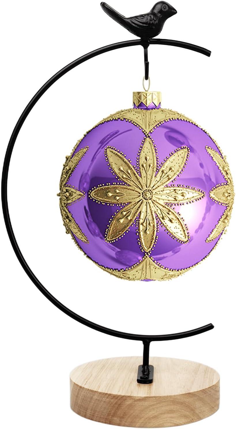 12 Inch Unique Ornament Display Stand, Black Metal Ornament Hanger Stand, Wood Base Design for Hanging Glass Globe, Air Plant Terrarium, Witch Ball, Christmas Ornament and Home Wedding Decoration (12in Black)