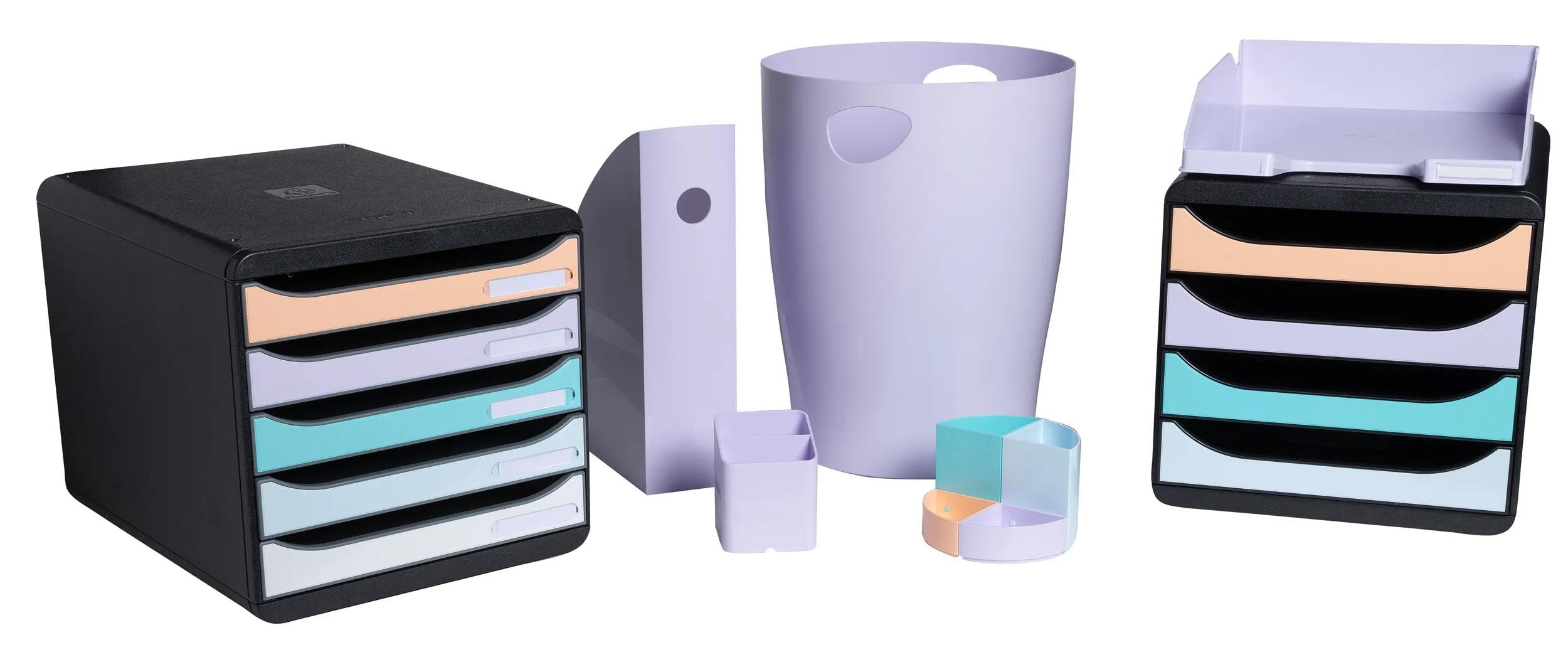 EXACOMPTA - Rif. 45364D - Cartone da 8 cestini per carta con manici ECOBIN acquerello, grande capacità 15 litri, dimensioni 26,3 x 26,3 x 33,5 cm, per ufficio o casa, colore: Viola