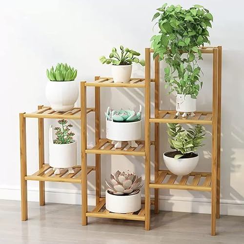 Miniatura 6 de Soporte para plantas de bambú para interiores y exteriores, soporte de esquina para plantas de interior, múltiples estantes para plantas, estante